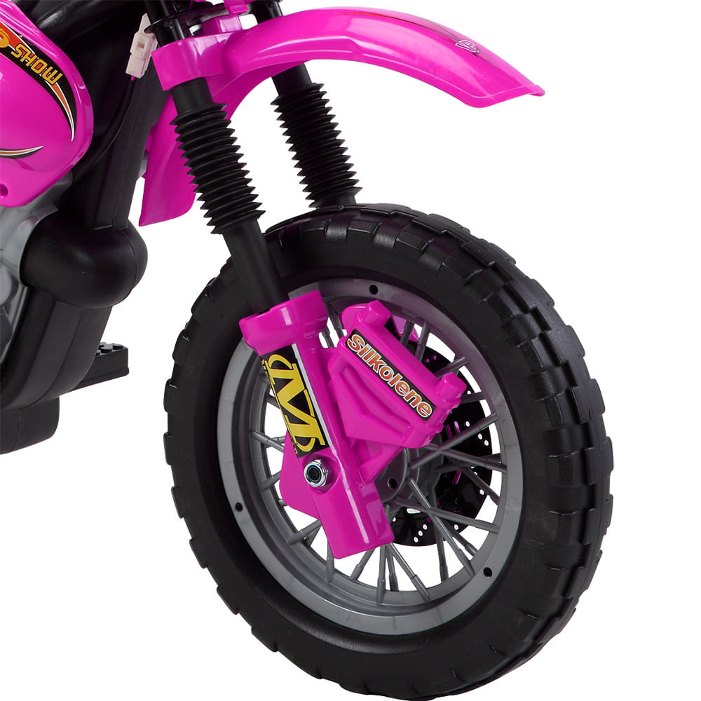 Detalhes do Moto Cross Trail Elétrica 6V Rosa Bel