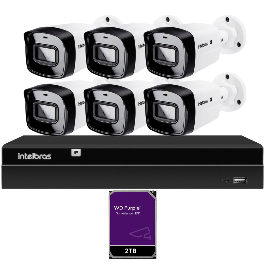 Kit CFTV 6 Câmeras IP Intelbras NVD 1408P HD 2TB purple