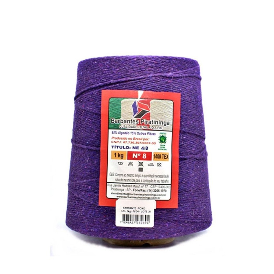 Barbante Piratininga 1Kg Número 8 Cor Roxo tapete crochê tricô tear artesanato macramê amigurumi