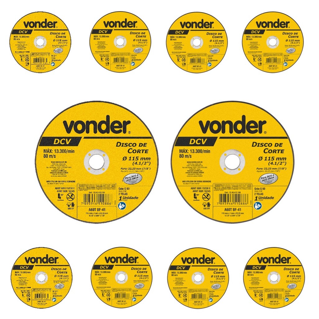 10 Disco De Corte 115mm X 1,0mm X 22,23mm DCV Vonder em Oferta na Shopee