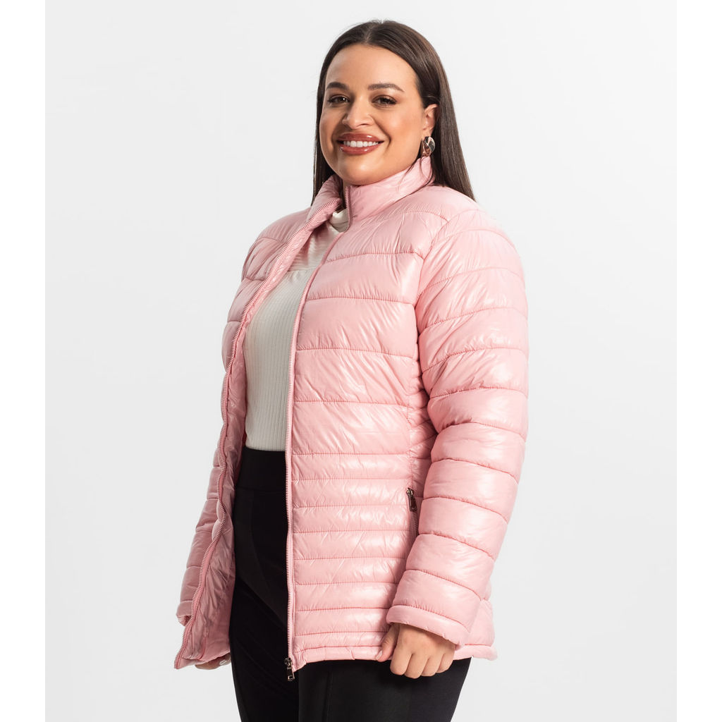 Detalhes do Jaqueta Plus Size Microfibra Secret Glam Rosa