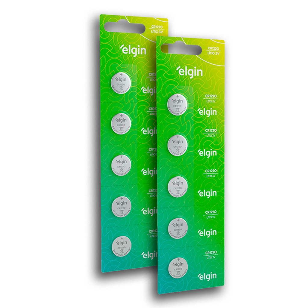 Kit 10 Bateria Lítio Elgin CR1220 3v 2 Cartelas 5 Unidades Blister Alta Duração