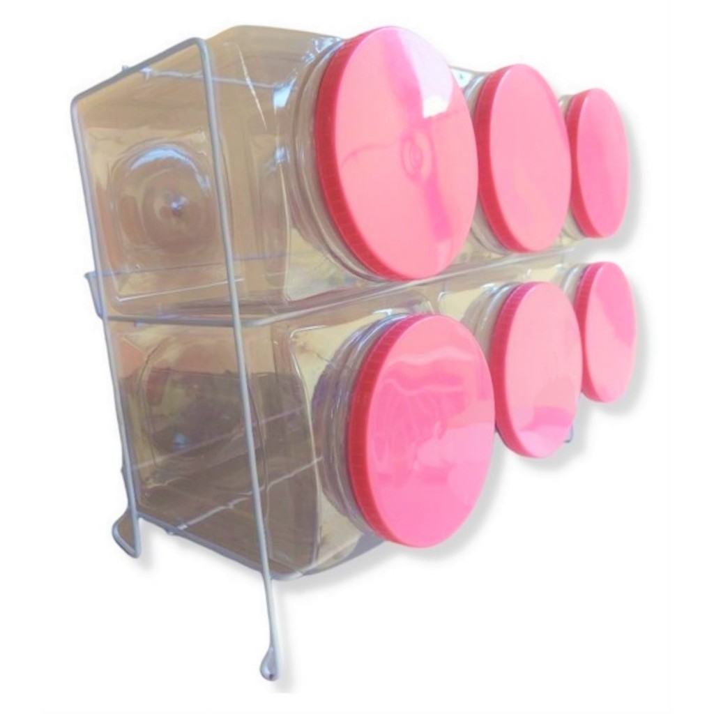 Baleiro De Plástico Transparente 6 Bocas Vermelho em Oferta na Shopee