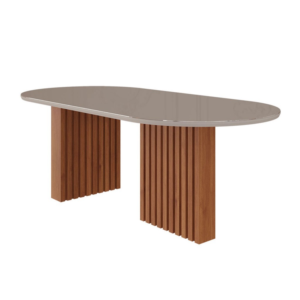Mesa de Madeira Ester com Vidro Cinamomo/Off White - Cimol em Oferta na Shopee