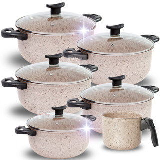 Jogo de Panelas Caçarolas 6 Peças Vanila Creme  Antiaderente Teflon Panelas Grande Caneco em Oferta na Shopee