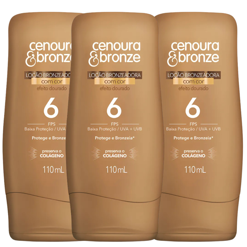 Cenoura e Bronze Bronzeador Fps6 Loção kit c/3 110ml Uva+Uvb