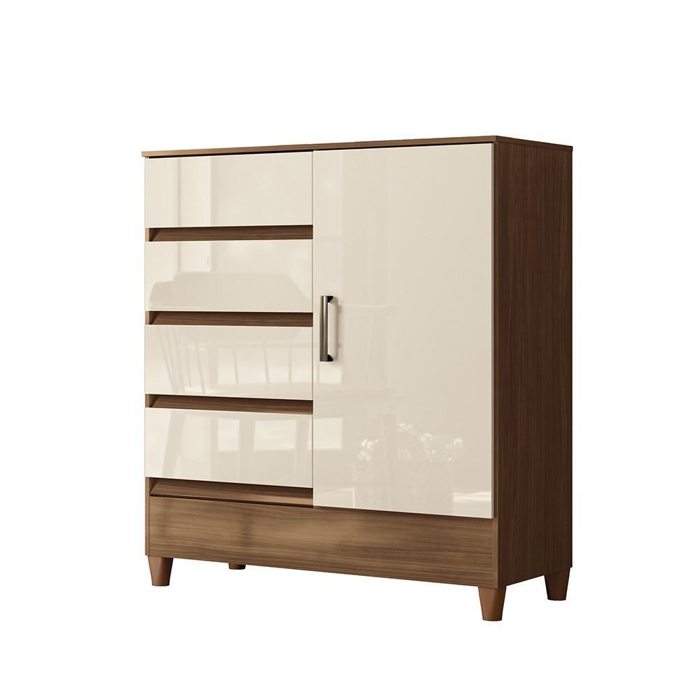 Cômoda Santos Andirá Nanda 4 Gavetas 1 Porta Jequitibá Areia MDP 90cm Organizadora em Oferta na Shopee