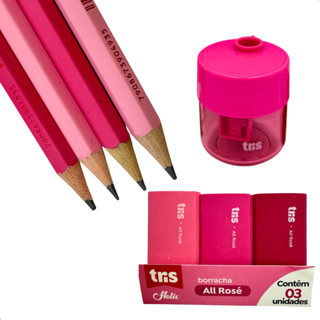 Kit Escolar  Escritório Holic All Rosé  Black Tris Lápis Apontador e Borracha em Oferta na Shopee