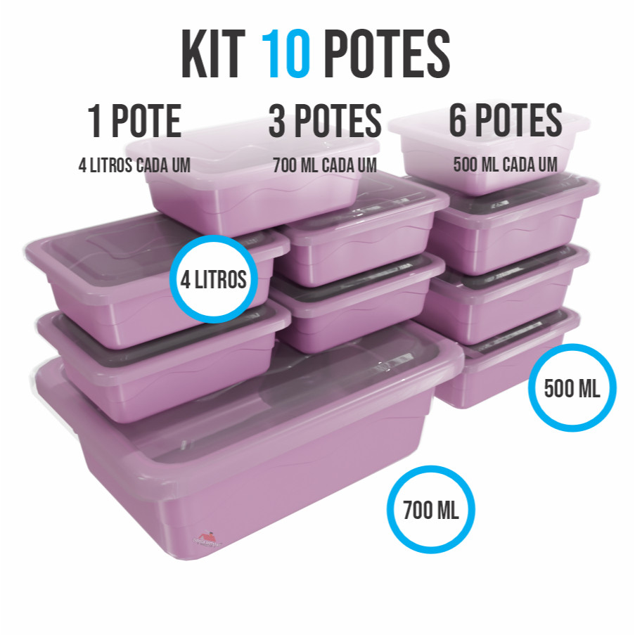 kit 10 potes plastico hermeticos cozinha 4 litros, 700ml e 500ml cozinha c/tampa transparente