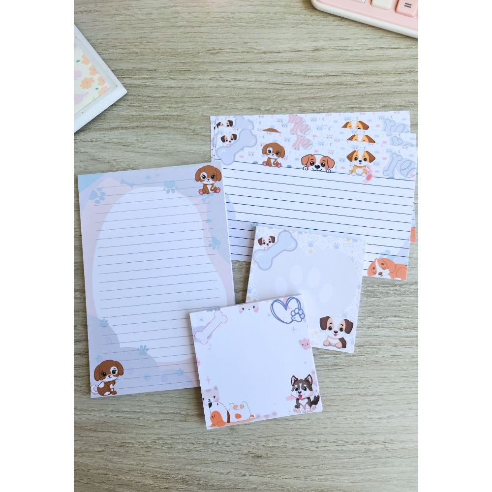 Kit Presente Papelaria Cachorrinhos Motibel – Trio de Bloquinhos + Flash Cards | Papelaria Fofa