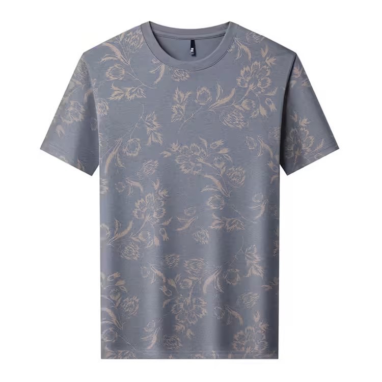 Romon/Romon verão novo estilo de algodão de fibra comprida camiseta de manga curta masculina moda na moda impressa em to