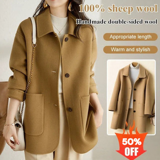 [Feito à mão] Casaco de lã pura feito à mão no Japão com bolsos grandes. Casaco/Lã/Inverno