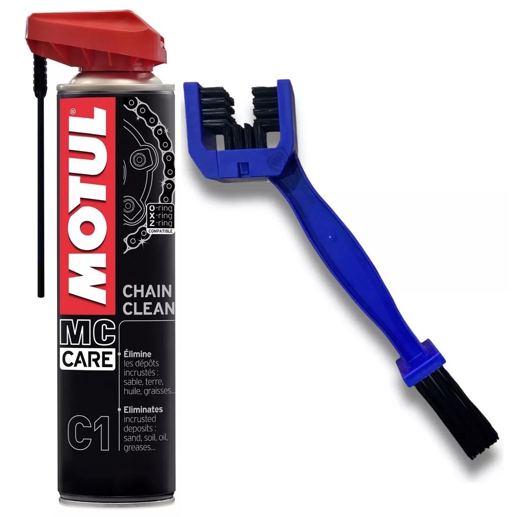 KIT LUBRIFICANTE CORRENTE MOTO C1 CHAIN CLEAN 400ML + ESCOVINHA DE LIMPEZA CORRENTE PROMOCAO