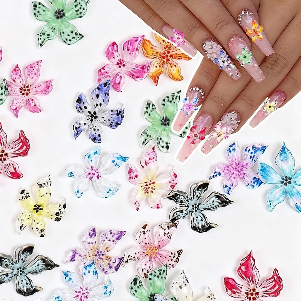 120 peças de enfeites de unhas em 3D com flores, coloridos |   12 Estilos, Flor de Hibisco em Resina, Decorações para Un