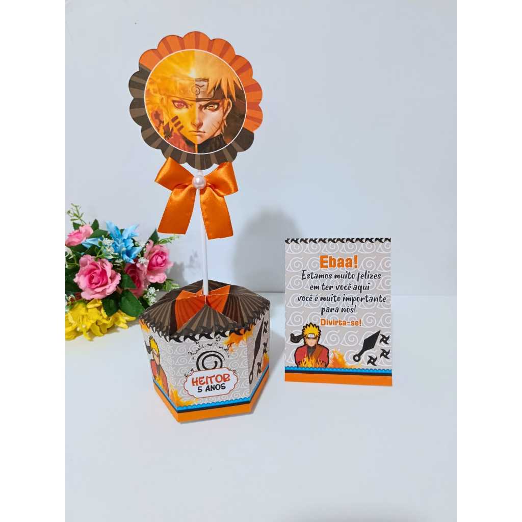 Centro de Mesa Plaquinha Naruto Festa Aniversário Caixinhas Lembrancinhas Decoração Personalizados