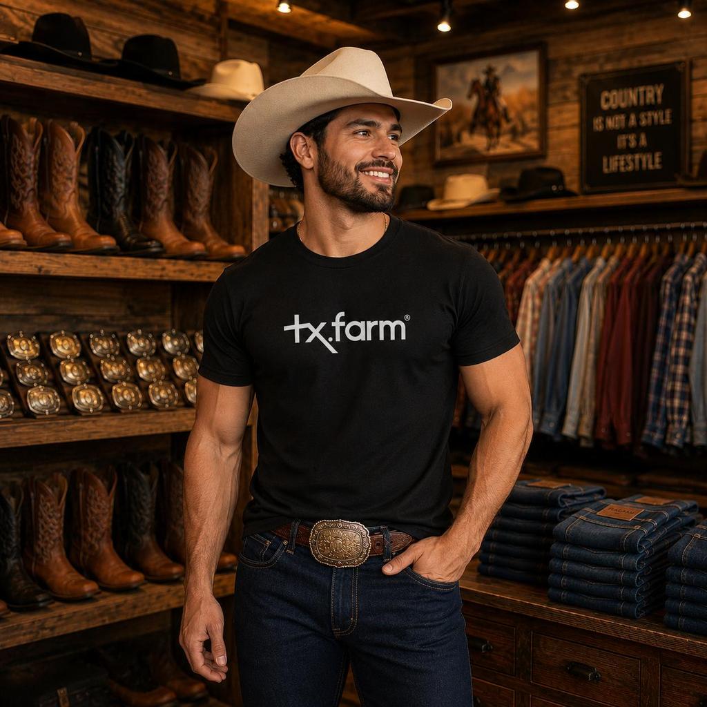 Camiseta Masculina Country TX.FARM Premium Estilo Cowboy Moderno Algodão Confortável Estampa Minimalista Versátil