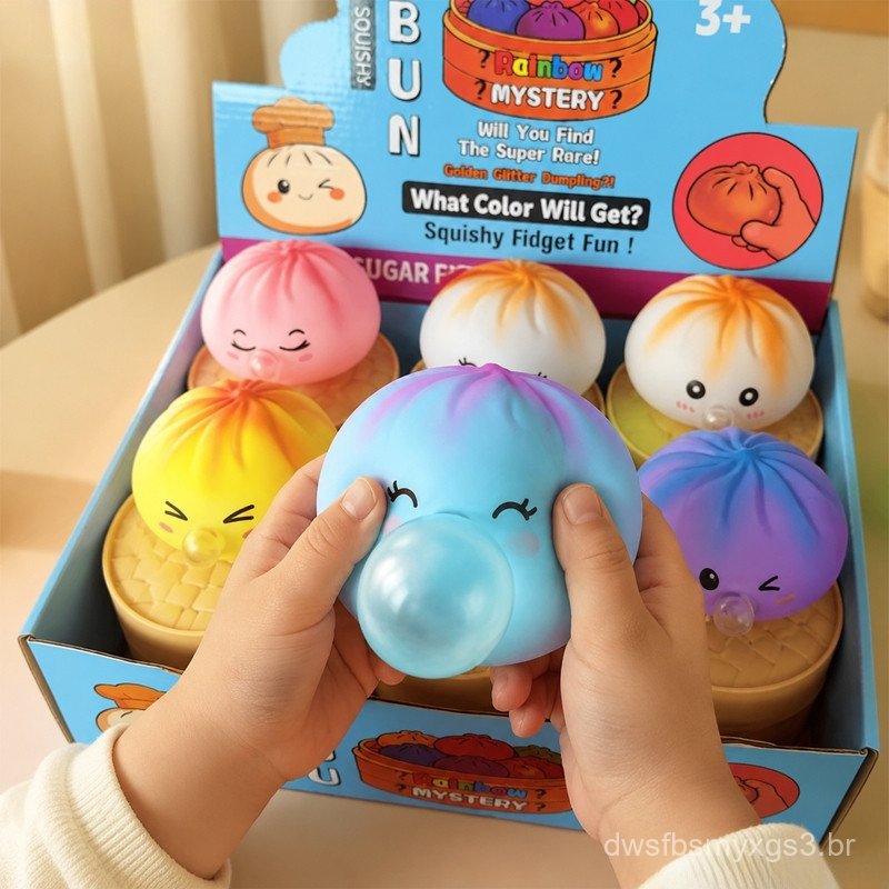 100% Autêntico Brinquedo Squishy de Bolinho Misterioso Arco-Íris, 10cm de diâmetro – Pãozinho Macio para Alívio do Estre