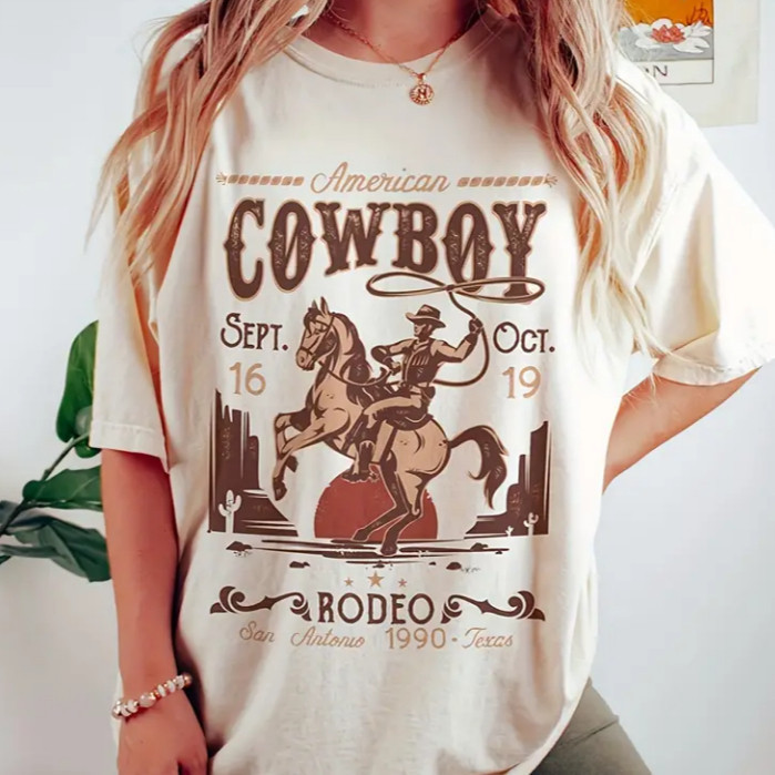 Camiseta Country American Cowboy Rodeo Feminina Oversized Streetwear Premium Estilosa Confortável Moda Casual