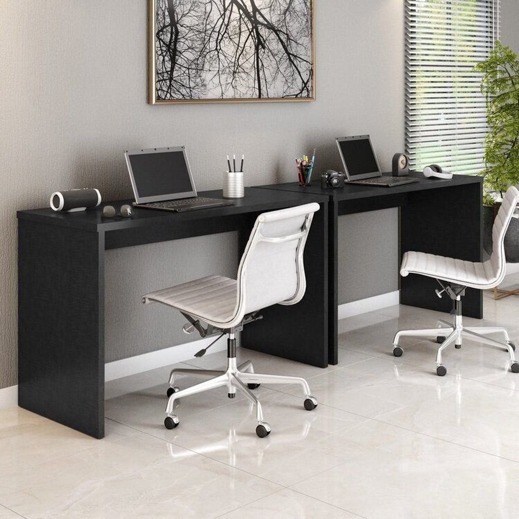 Conjunto 2 Escrivaninhas Gávea Office 127cm Preto Preto