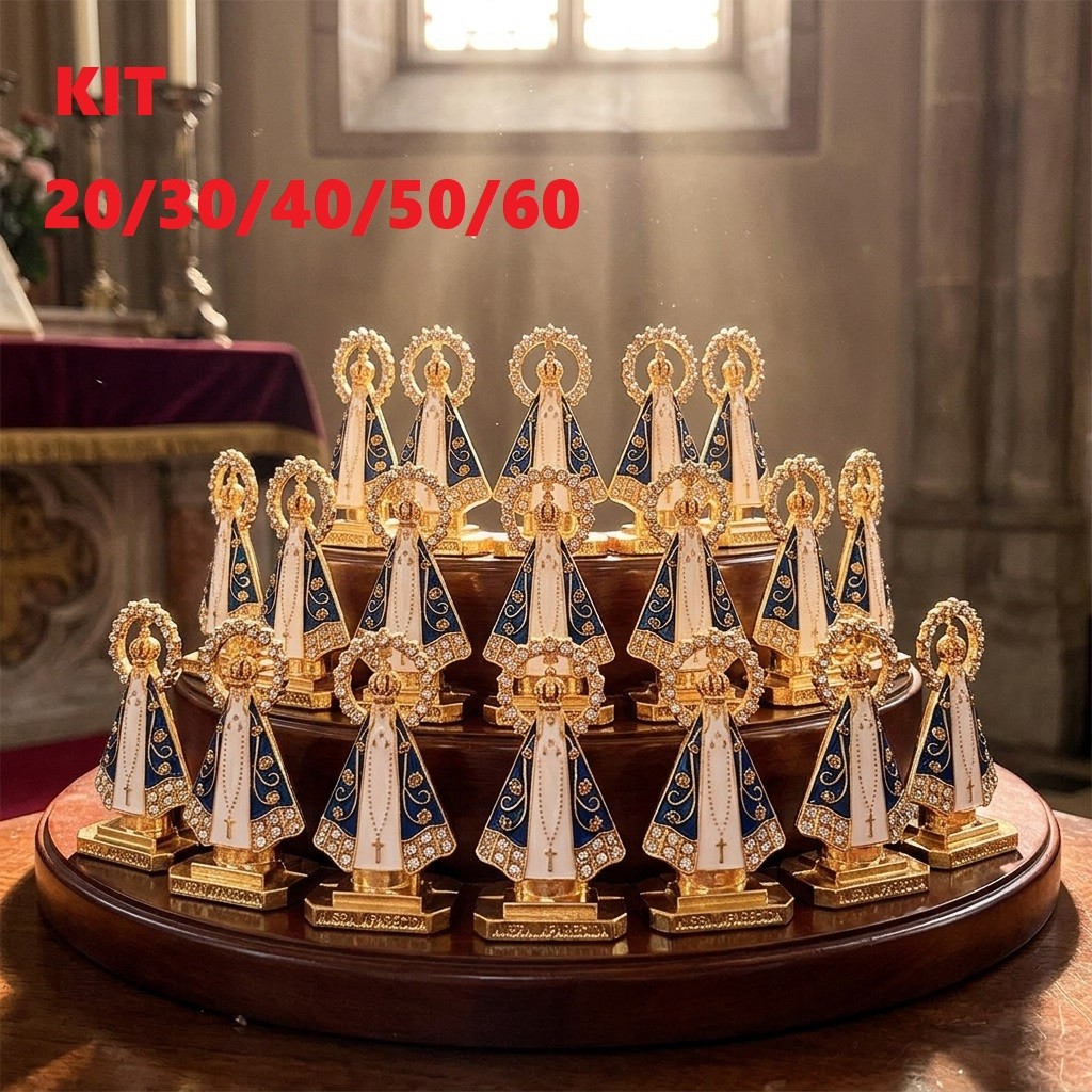 Kit Imagem Decorativa Nossa Senhora Aparecida em Metal 5,5cm com Fita Adesiva | 20, 30, 40, 50 e 60 Unidades