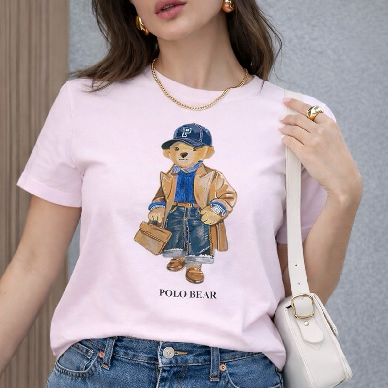 Camiseta Feminina Urso Polo Estampa Premium Algodão Casual Confortável Tendência
