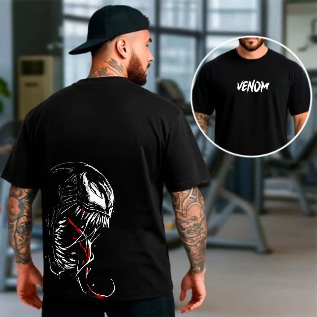 Camiseta masculina Oversized Estampa Venom Halftone para Academia Musculação camisa algodão Streetwear 100% Algodão