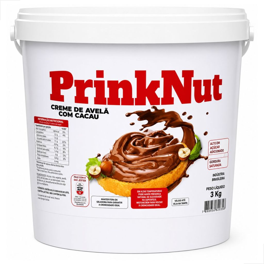 Creme De Avelã Com Cacau Para Confeitaria Prinknut 3kg