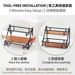 Dupla camada Trapezoidal de madeira bambu bancada cozinha condimento rack condimento rack cosméticos copo mesa rack DKNR