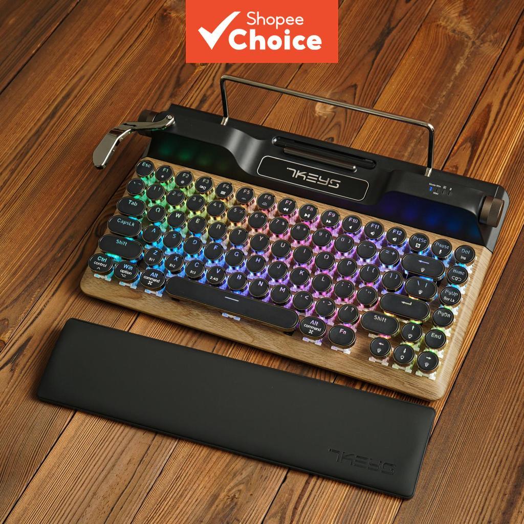 Teclado Mecânico Retrô Bluetooth | Mini Teclado Portátil Sem Fio para Tablet iPa