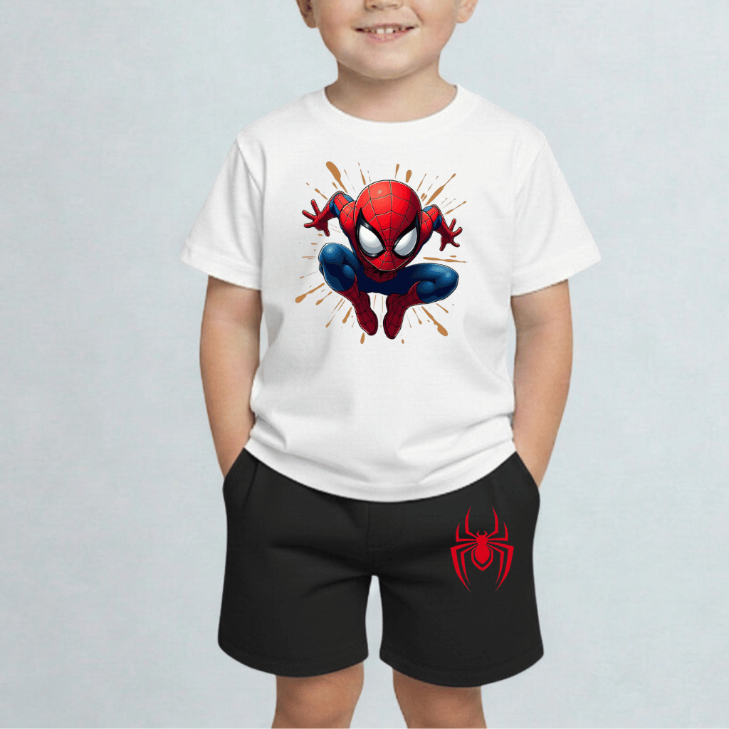 Conjunto Camiseta+Bermuda Moletinho Infantil 2 ao 16 Estampa Homem-Aranha