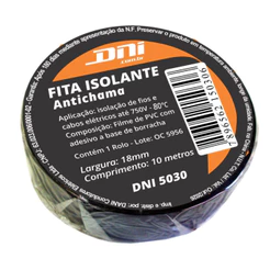 Fita Isolante em PVC Antichama Preta Rolo 10 Metros x 18mm DNI