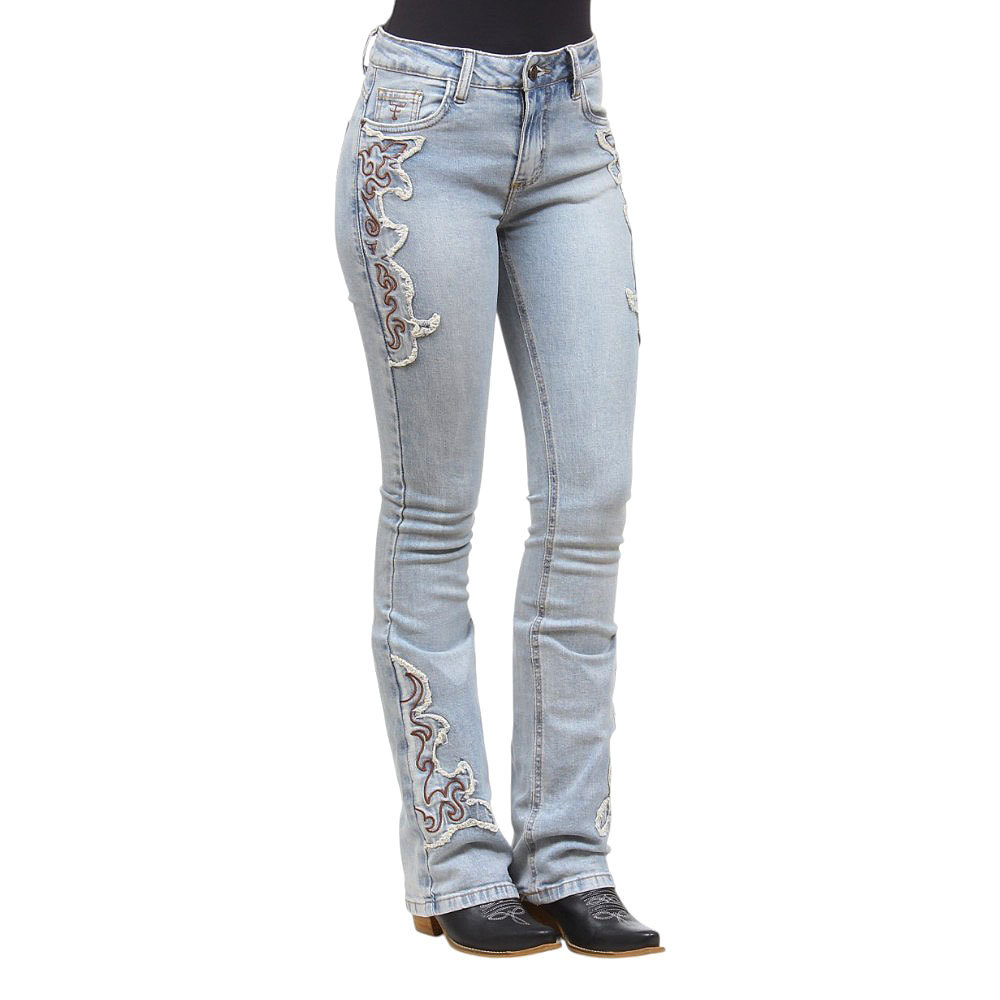 Calça Jeans Feminina Azul Bordada Texas Farm 40226