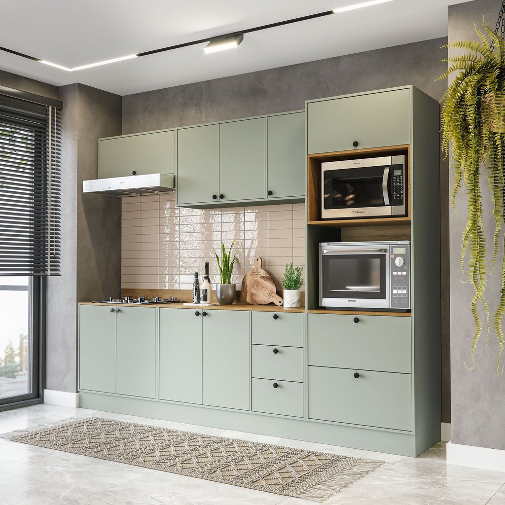 Cozinha Completa Modulada com Rodapé Rubi Yescasa Verde/Oliva Verde Oliva