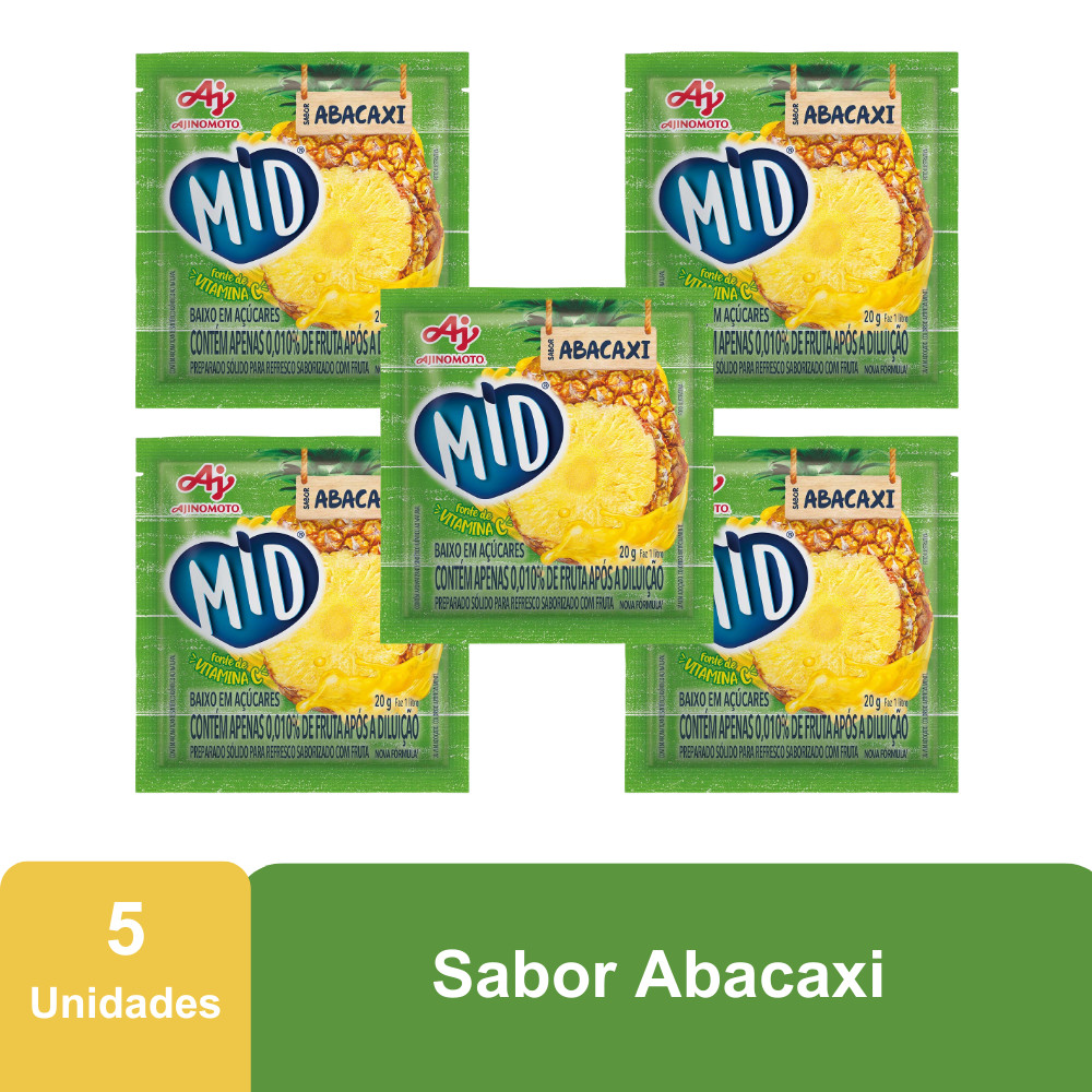 Imagem Kit Refresco em Pó MID® Sabor Abacaxi Com 5 Unidades de 20g