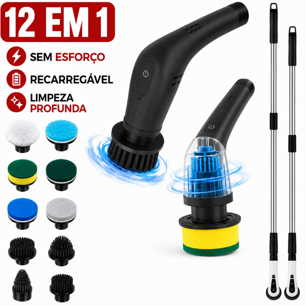 Escova Elétrica Limpeza Kit 12 em 1 Sem Fio Giratória Portátil Rodo Mop Portátil
