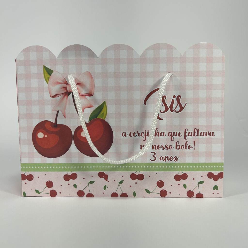 Kit Sacolinha Sacola Papelaria Personalizada Cereja Cerejinha Lembrancinha Caixinha para Festa