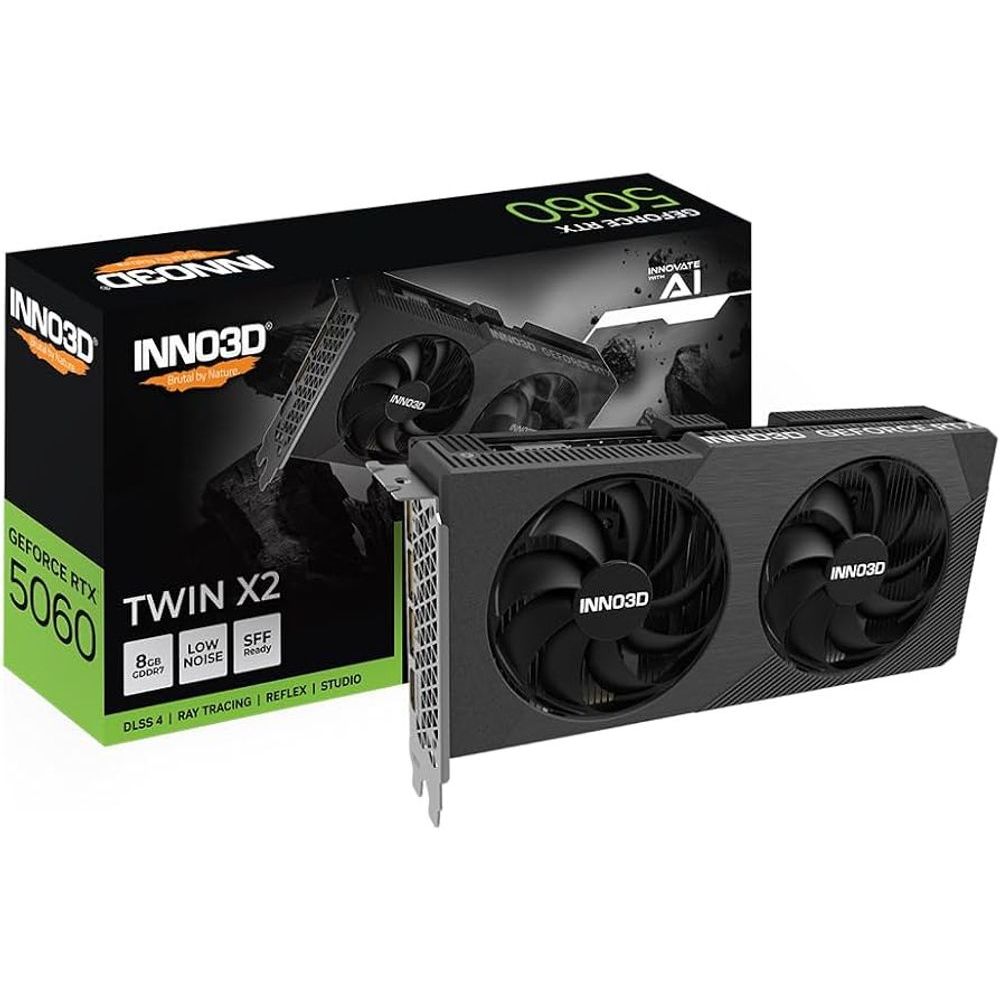 Placa de Vídeo NVIDIA GeForce INNO3D RTX5060 Twin X2 8Gb 128Bits Gddr7 N50602-08