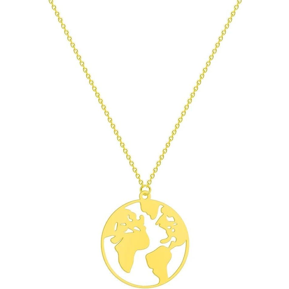 Colar de Prata Esterlina 925 com Pingente Redondo de Globo Terrestre, Colar de Globo de Água em Ouro Amarelo 14K, Colar 