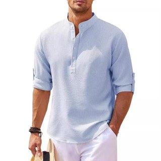 Camisa masculina de manga comprida gola alta meio botão camisa xadrez abacaxi camisa Casual masculina topo 8/1