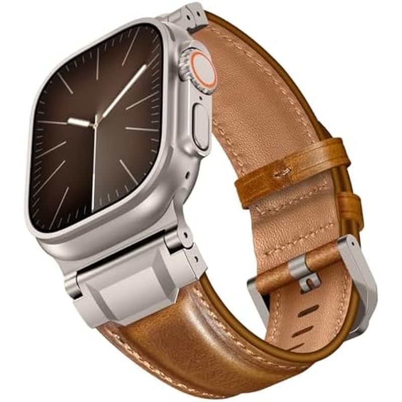 Pulseira De Couro Genuíno Vintage Compatível Com Pulseiras Apple Watch Ultra 3/2