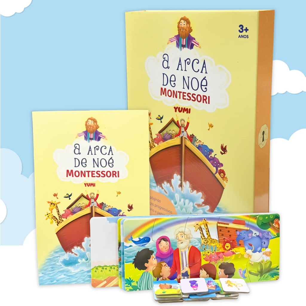 Livro Infantil A Arca de Noé Montessori - Box Livro + Quebra-Cabeças + Cards Edi