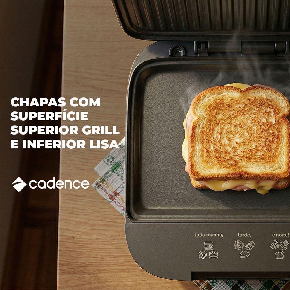 Sanduicheira Elétrica Cadence Click Inox Antiaderente 800W Cinza 110V · foto 2