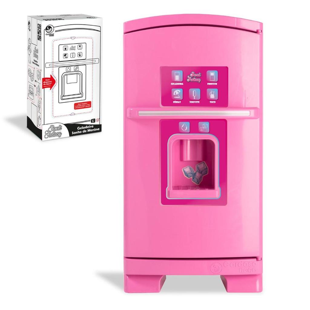 Geladeira  De Brinquedo Infantil Grande - Rosa + Acessórios