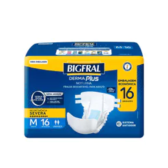 Fralda Geriátrica Bigfral Derma Plus Noturna Unissex Tamanho M com 16 Unidades