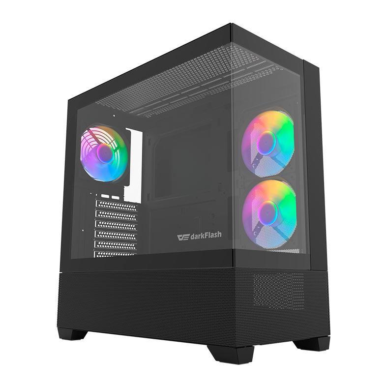 Gabinete Gamer Aigo Darkflash Panoramic DS900 Air, Rainbow, Mid-Tower, Lateral de Vidro, C/3 Fans, Preto