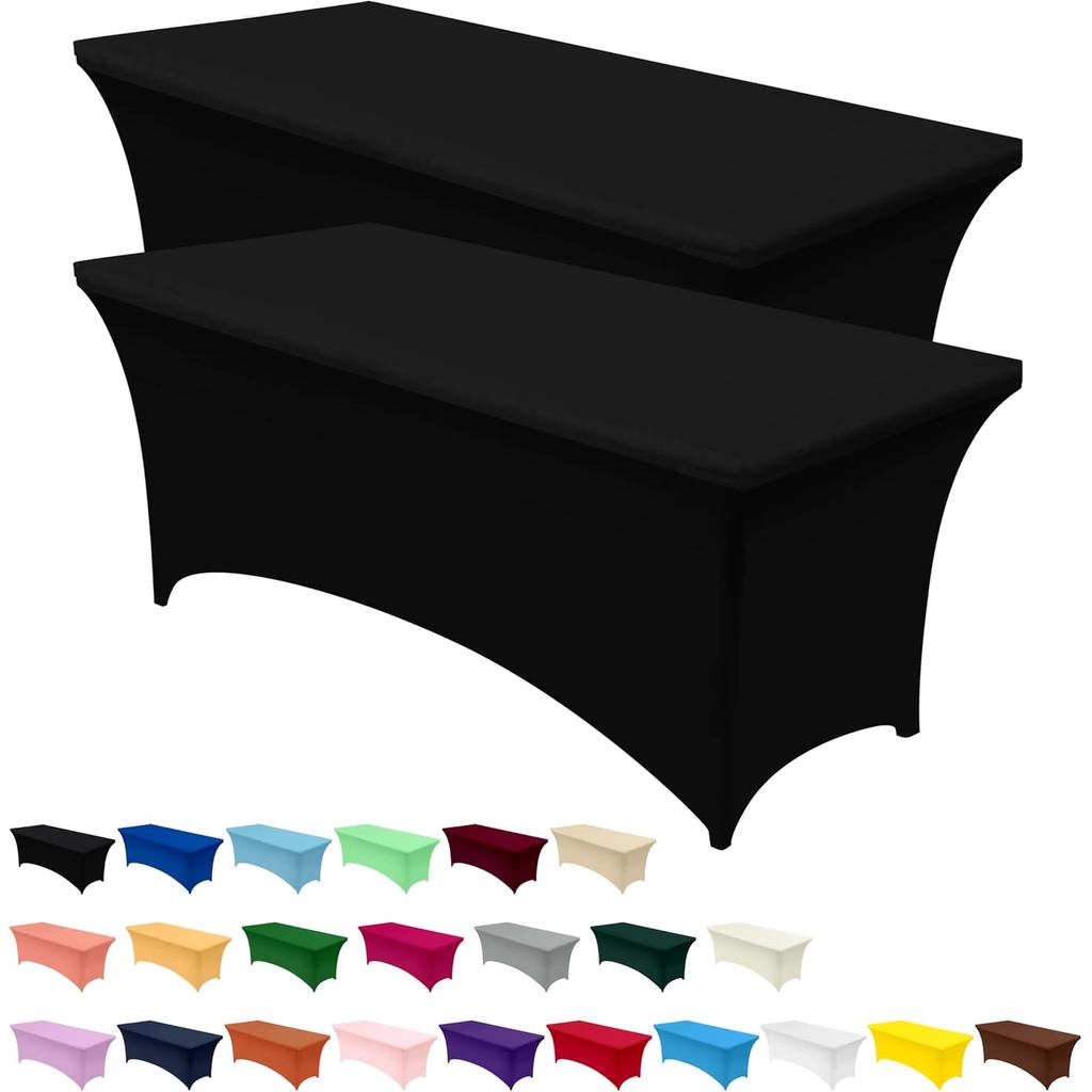 Toalha de Mesa Utopia Kitchen em Spandex, Pacote com 2 [1,83m, Preta] Ajustada, Lavável e Resistente a Rugas, Capa Retan
