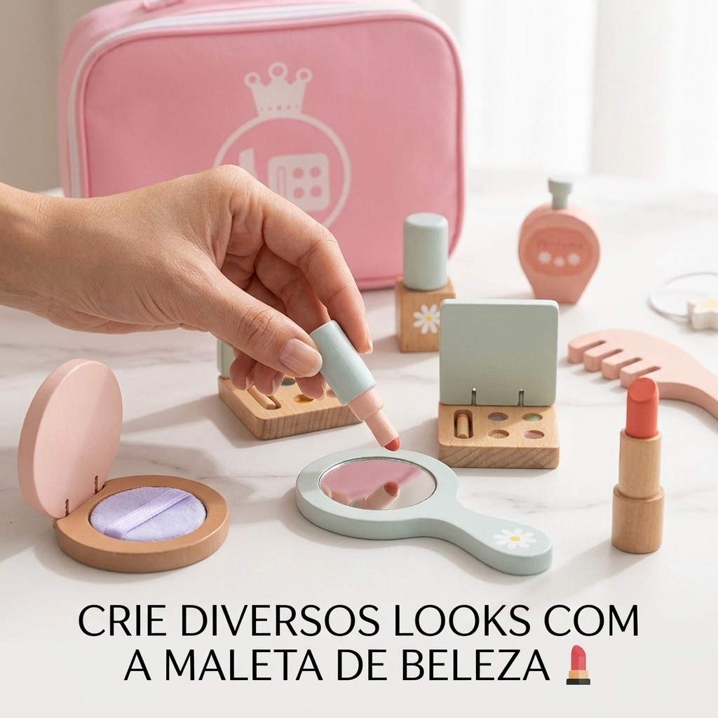 Maleta De Maquiagem Brinquedo Educativo De Madeira Infantil