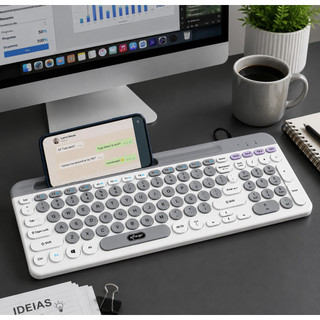 Teclado Multimídia Branco Pc Computador Fio Abnt2 Silencioso TE126