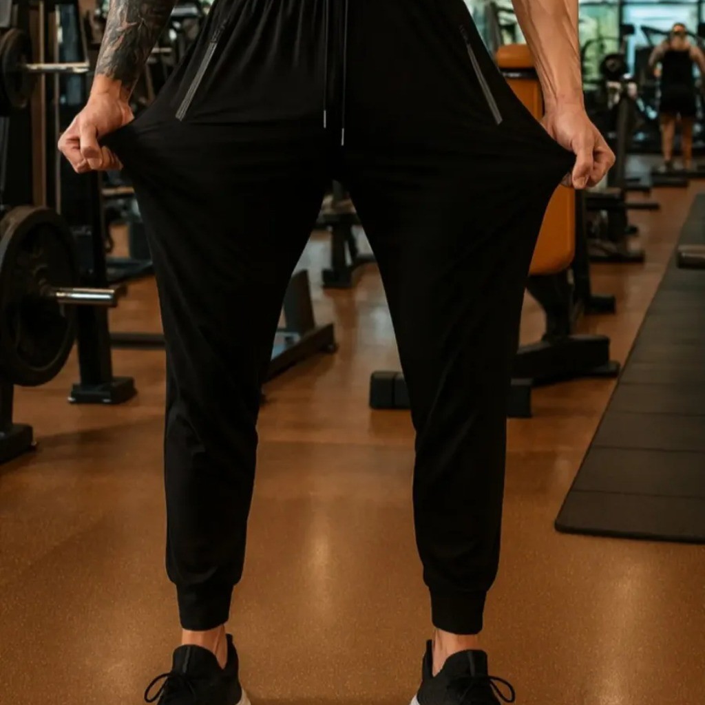 Calça Jogger Preta Masculina Dry Fit Com Fitas Esportiva