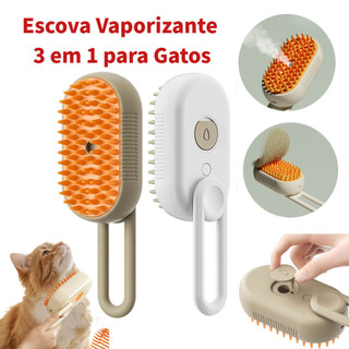 Escova Vapor Pet 3 Em 1 Elétrica Com Spray Massageadora Removedor De Pelos Para Gatos E Cachorros
